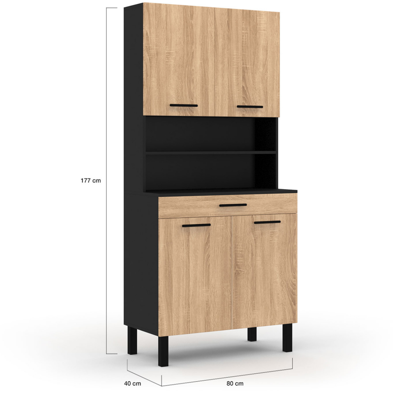 Buffet 100x40x93 Cm Buffet Bas Cuisine CINA 100 Cm - 1 Porte 1 Tiroir - Hêtre Et Blanc - Rangement Optimisé Meuble Hêtre Blanc