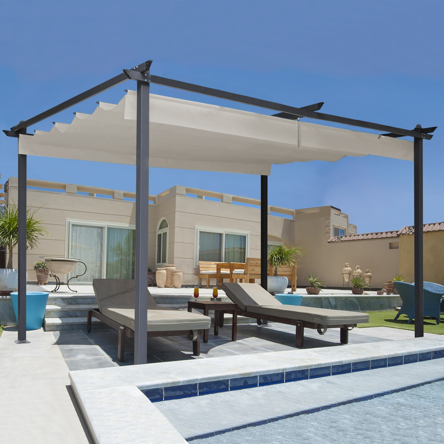 Pergola toit rétractable taupe 3x4 M