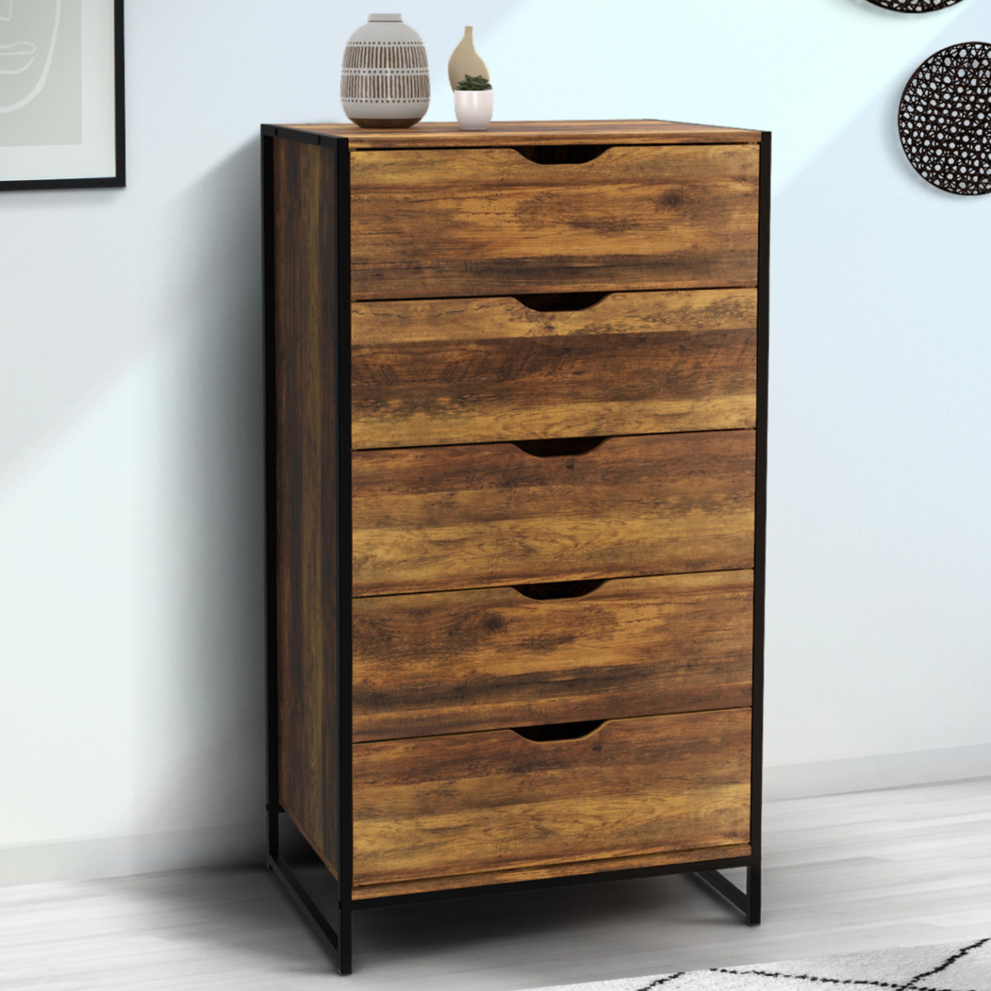 IDMarket - Mobile TV HAWKINS 140 Cm, 2 Ante, Design Industriale In Legno Scuro E Metallo