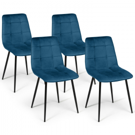 Lot de 4 chaises MILA en velours bleu pour salle à manger