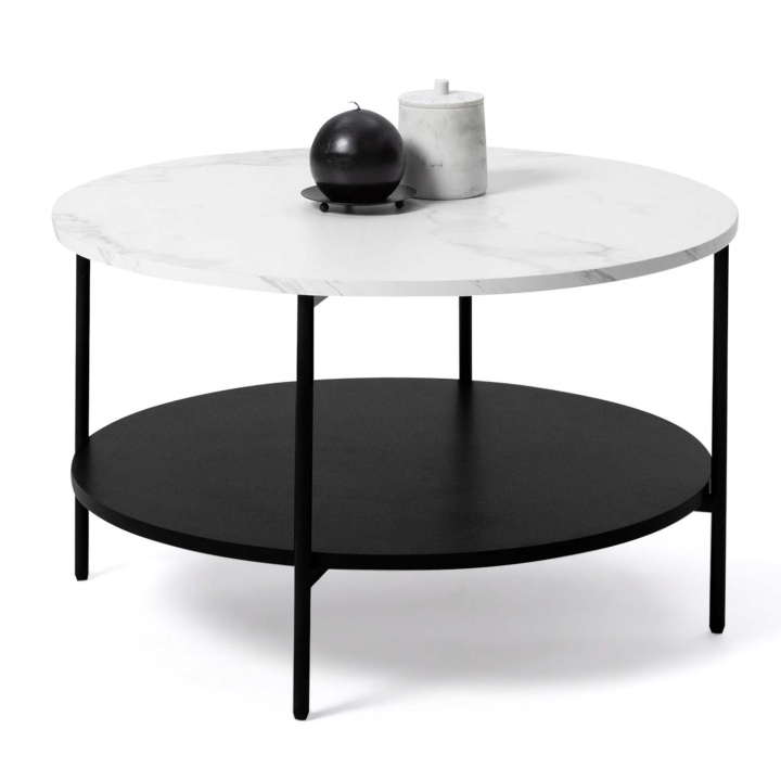 Table basse ronde double plateau ALASKA effet marbre et bois noir 70 cm Table basse ronde double plateau ALASKA effet marbre et bois noir 70 cm