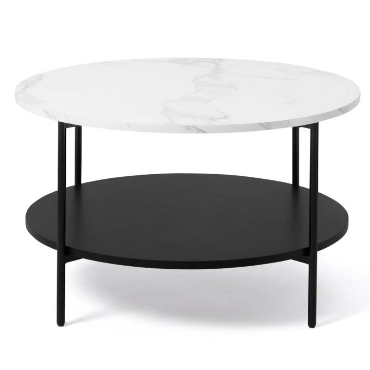 Table basse ronde double plateau ALASKA effet marbre et bois noir 70 cm Table basse ronde double plateau ALASKA effet marbre et bois noir 70 cm