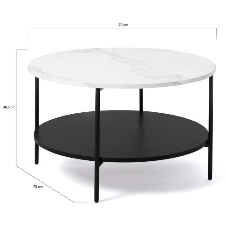 Table basse ronde double plateau ALASKA effet marbre et bois noir 70 cm Table basse ronde double plateau ALASKA effet marbre et bois noir 70 cm