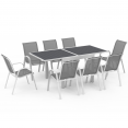 Salon de jardin POLY extensible table 90-180 CM et 8 chaises blanc et gris
