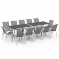 Salon de jardin POLY extensible table 135/270 cm et 12 chaises blanc et gris