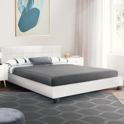 16014 - Letto matrimoniale con base in PVC bianco 160x200cm Lit double CHARLOTTE avec sommier 160 x 200cm PVC blanc
