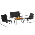 Salon de jardin bas MALAGA 4 places avec canapé, fauteuils et table noir et bois