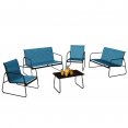 Salon de jardin bas MALAGA 6 places avec canapé, fauteuils et table bleu canard