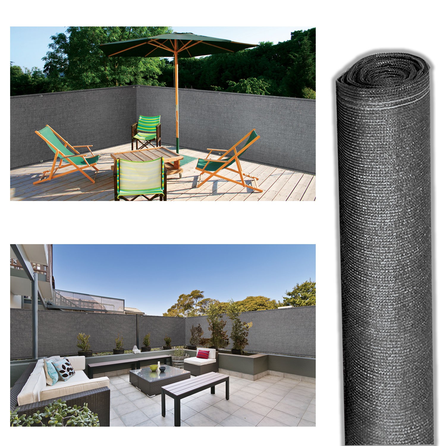 Brise Vue Noir 300g/m² - 1,5x10m - Haute Opacité 95% - Pour Jardin, Terrasse, Balcon