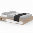 Cadre de lit SALEM avec rangements et sommier 160 x 200 cm effet bois et blanc