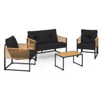 Salon De Jardin Bas 4 Places Acier Noir Et Cordage Rotin Clair RIO salon-de-jardin-bas-4-places-acier-noir-et-cordage-rotin-clair-rio