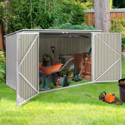 15944 - Capanno da giardino a più scomparti in metallo grigio chiaro Abri de jardin en métal gris clair verrouillable multi-rangement stockage vélos, outils, poubelles