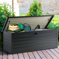 15134 - Jardinera con cerradura de metal gris antracita 600 L Coffre de rangement métal verrouillable gris anthracite pour jardin 600L 165x70x62 CM
