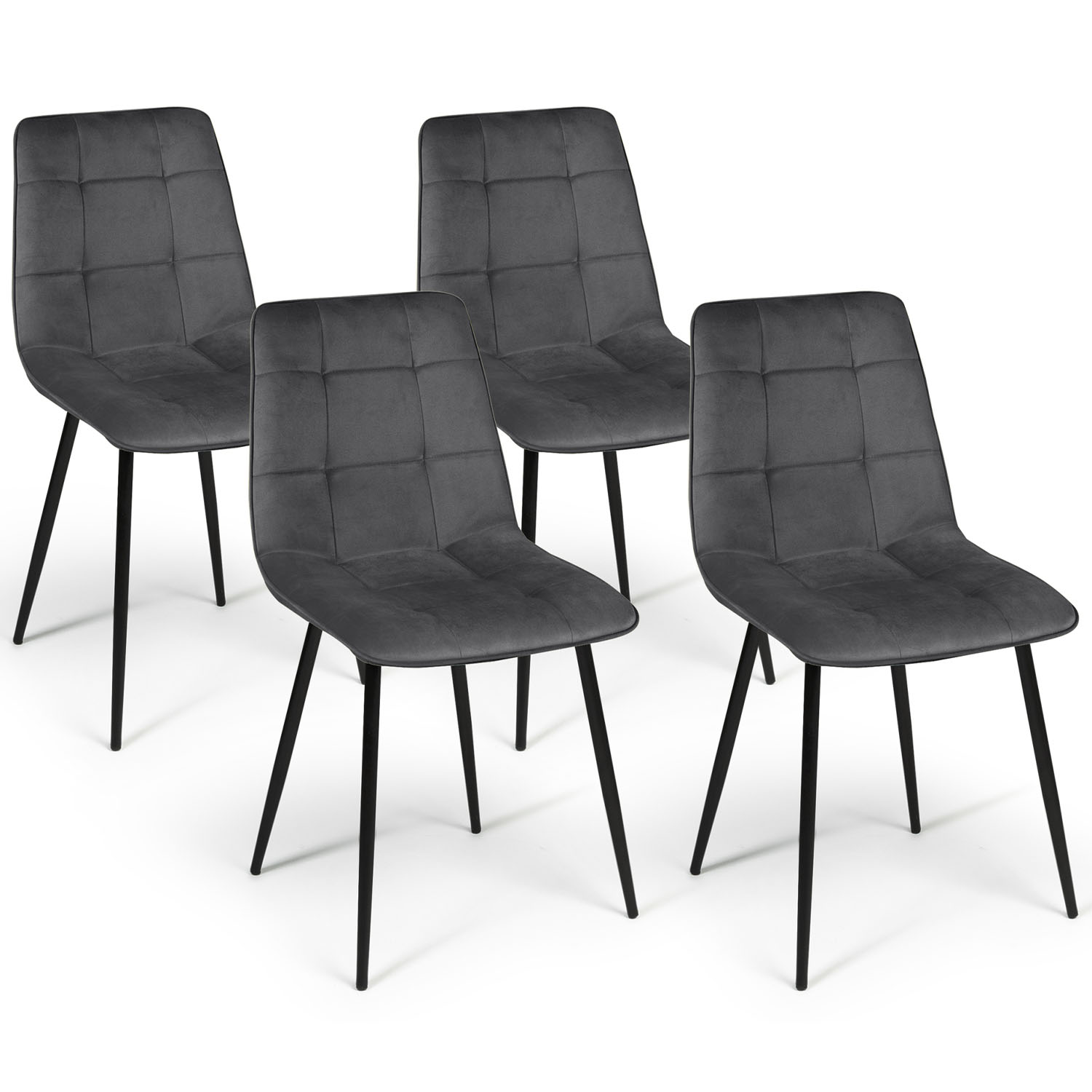 Lot de 4 chaises en velours gris foncé
