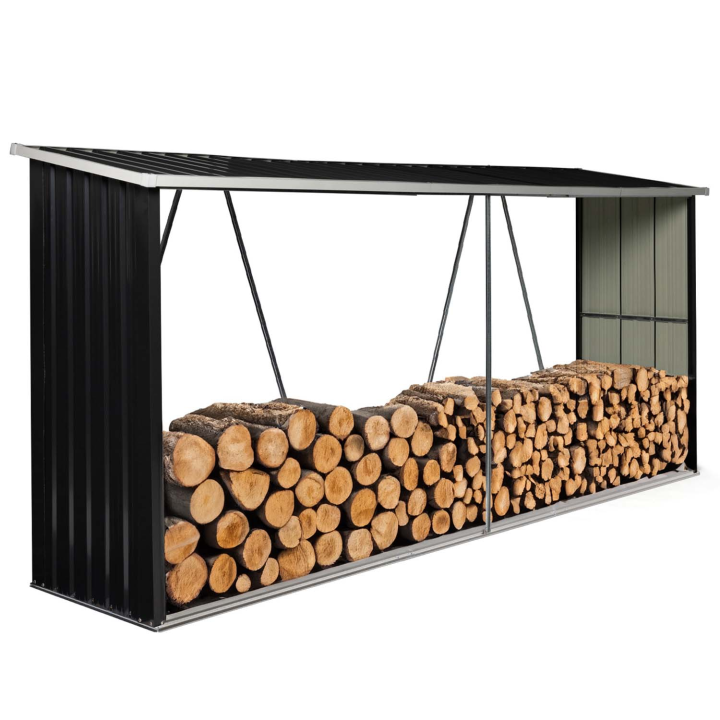 Abri de stockage 4 m³ gris en acier galvanisé pour bûches Abri de stockage 4 m³ gris en acier galvanisé pour bûches