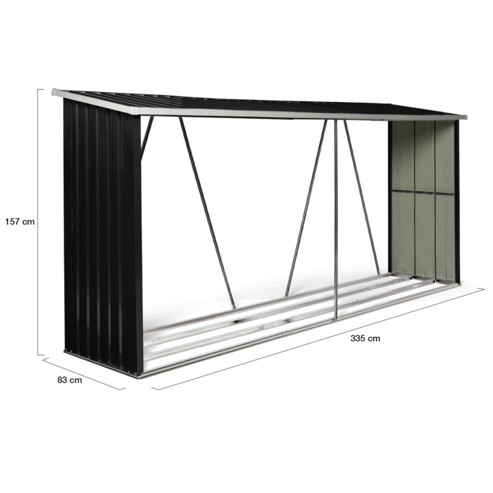 Abri de stockage 4 m³ gris en acier galvanisé pour bûches Abri de stockage 4 m³ gris en acier galvanisé pour bûches