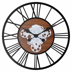 Lafocuse Wandklok groot met beweegbare tandwielen, industriële steampunk, XXL, hout