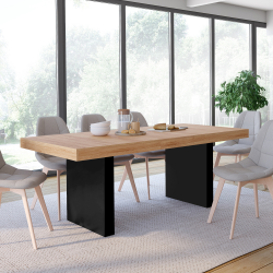 15848 - Tavolo da pranzo allungabile 6-10 persone in legno e nero Table à manger extensible rectangle VITO 6-10 personnes bois et noir 160-200 cm