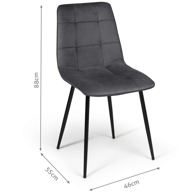 Lot De 6 Chaises ROBINE En Velours Gris Foncé - Pieds Noirs En Bois, Design Rétro - Pour Salle à Manger, Bureau, Salon