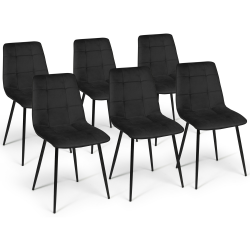16065 - Set di 6 sedie in velluto nero Lot de 6 chaises MILA en velours noir pour salle à manger