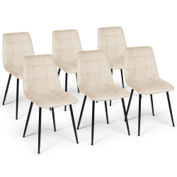 16066 - Set di 6 sedie in velluto beige Lot de 6 chaises MILA en velours beige pour salle à manger