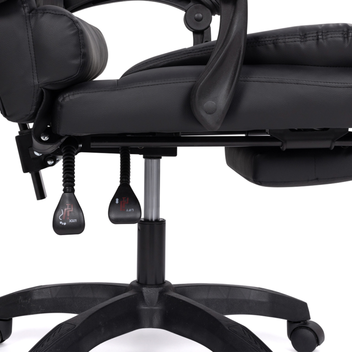 Fauteuil de gaming bureau JIM, avec assise rembourrée grand confort et repose-pied noir Fauteuil de gaming bureau JIM, avec assise rembourrée grand confort et repose-pied noir