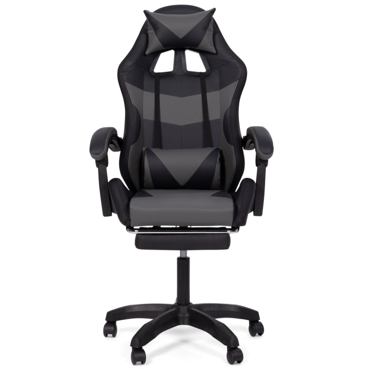 Fauteuil de gaming LED LUC avec repose-pied, coussin de tête et support lombaire noir et gris Fauteuil de gaming LED LUC avec repose-pied, coussin de tête et support lombaire noir et gris