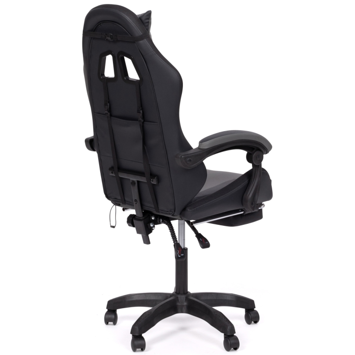 Fauteuil de gaming LED LUC avec repose-pied, coussin de tête et support lombaire noir et gris Fauteuil de gaming LED LUC avec repose-pied, coussin de tête et support lombaire noir et gris