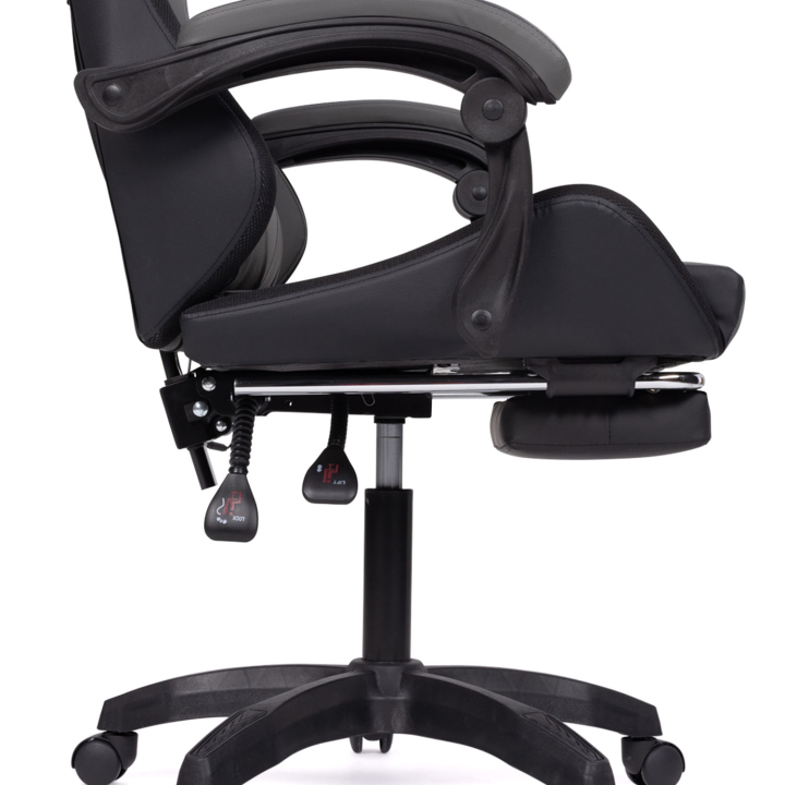 Fauteuil de gaming LED LUC avec repose-pied, coussin de tête et support lombaire noir et gris Fauteuil de gaming LED LUC avec repose-pied, coussin de tête et support lombaire noir et gris