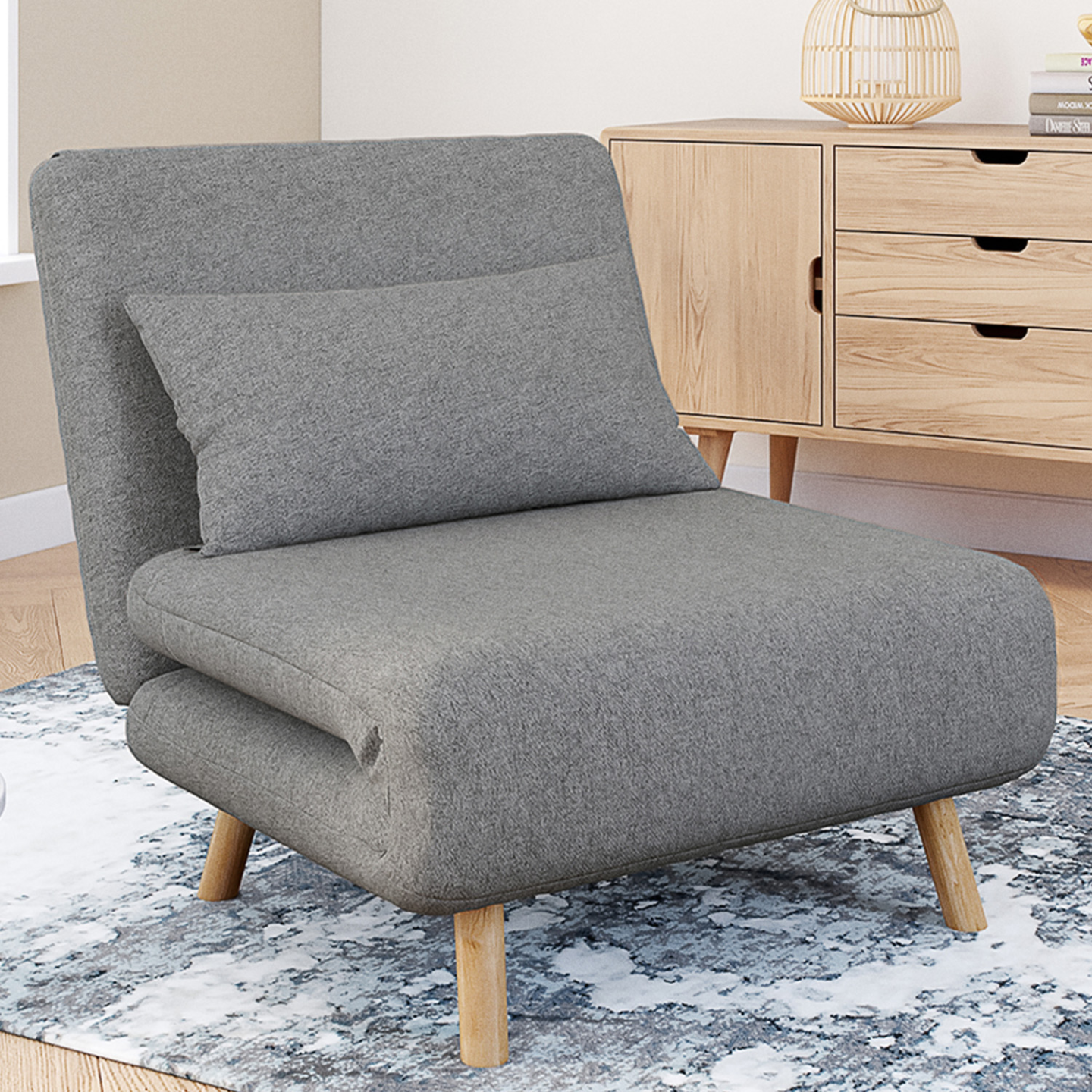Fauteuil convertible en lit 1 place gris clair - ROMEO | IdMarket Belgique
