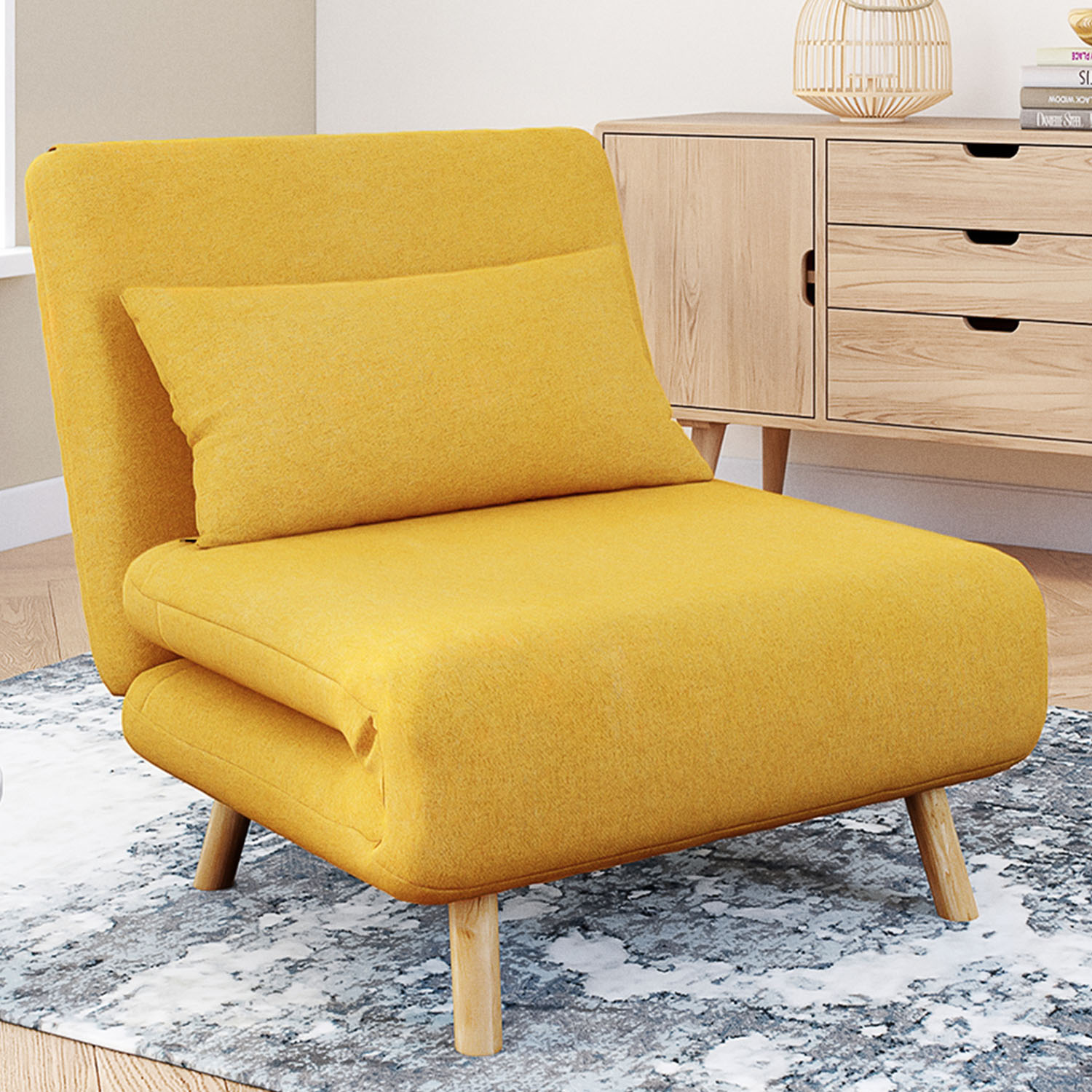 Fauteuil convertible en lit 80x190cm tissu jaune