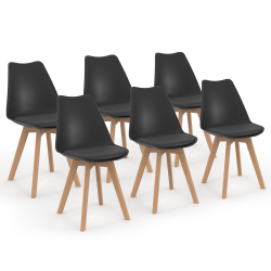 13713 - Sedie scandinave nere con cuscini Lot de 6 chaises scandinaves SARA noires pour salle à manger