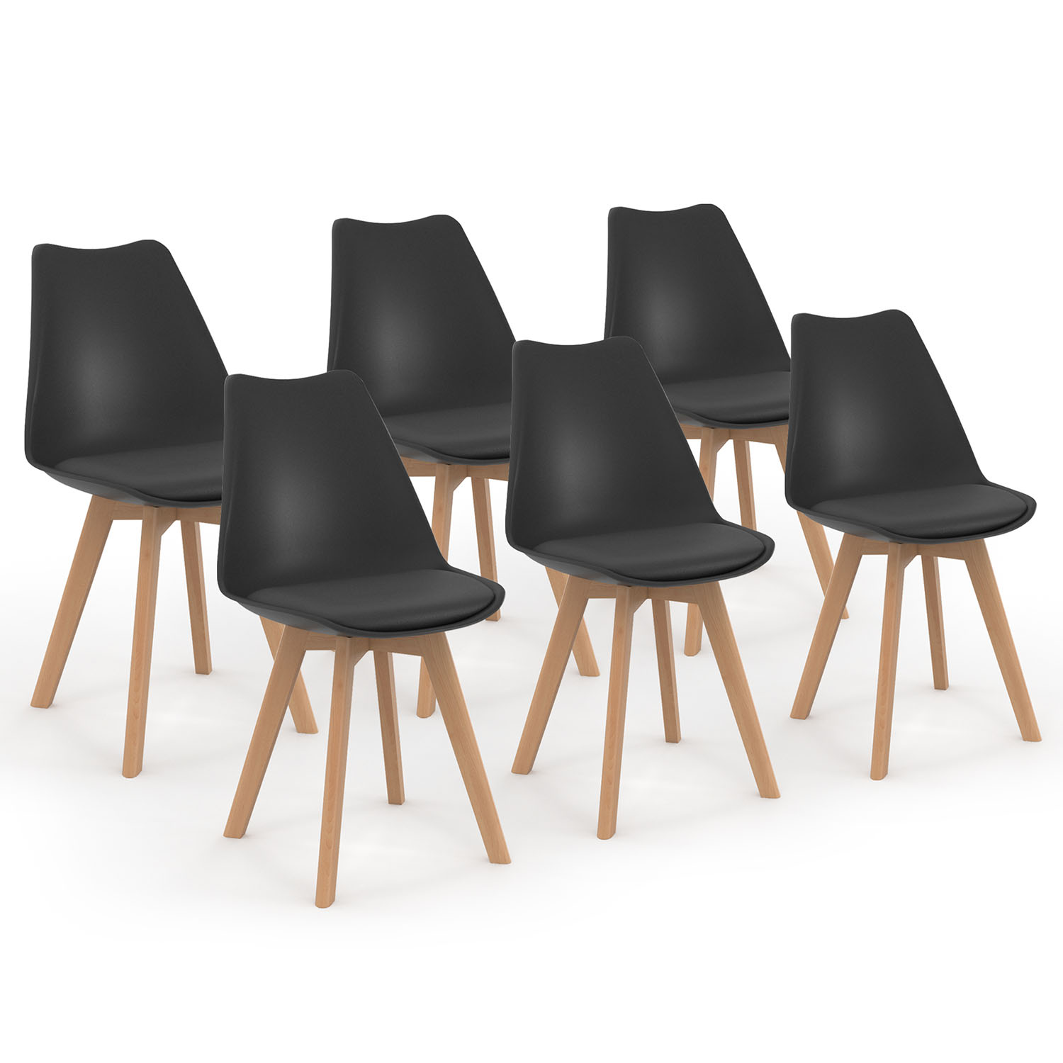 Chaises scandinaves noires avec coussin