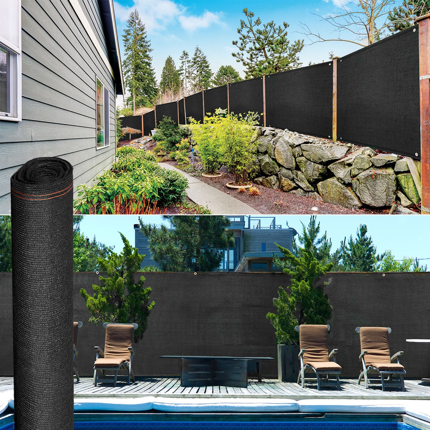 Brise vue noir 1,5m x 10m occultant 220g m² | ID Market