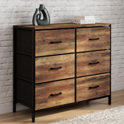 16053 - Industriële commode met 6 lades van stof Commode 6 tiroirs en tissu PALPAT 80 cm effet bois vieilli design industriel