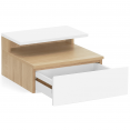 Lot de 2 tables de chevet murales TOMI étagère suspendue + 1 tablette bois façon hêtre et tiroir blanc