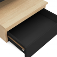 Lot de 2 tables de chevet murales TOMI étagère suspendue + 1 tablette bois façon hêtre et tiroir noir