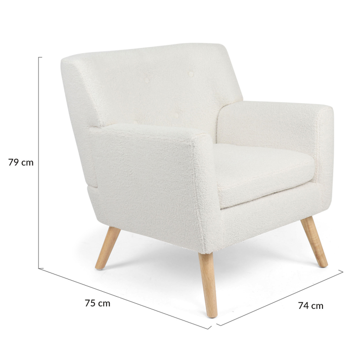 Fauteuil scandinave LIV en tissu bouclette blanc Fauteuil scandinave LIV en tissu bouclette blanc