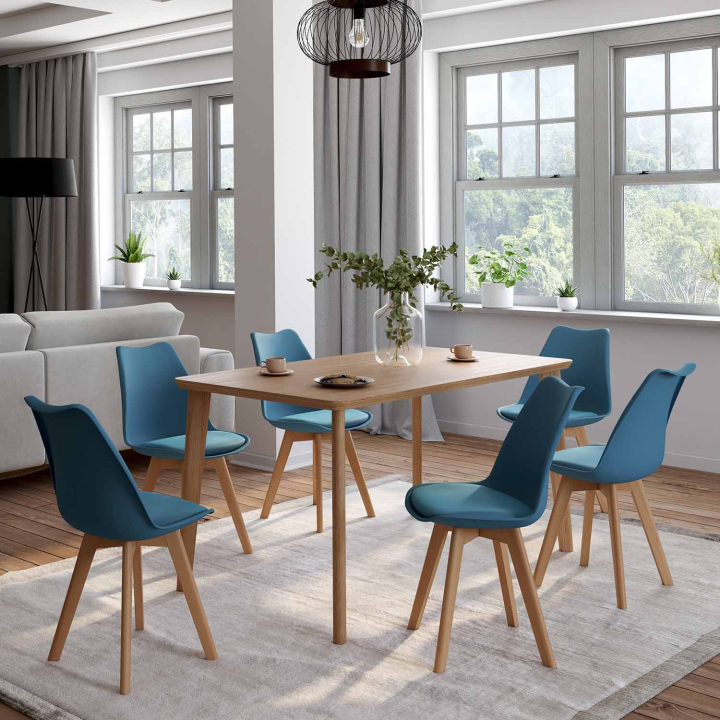 Lot de 6 chaises scandinaves SARA bleu canard pour salle à manger Lot de 6 chaises scandinaves SARA bleu canard pour salle à manger