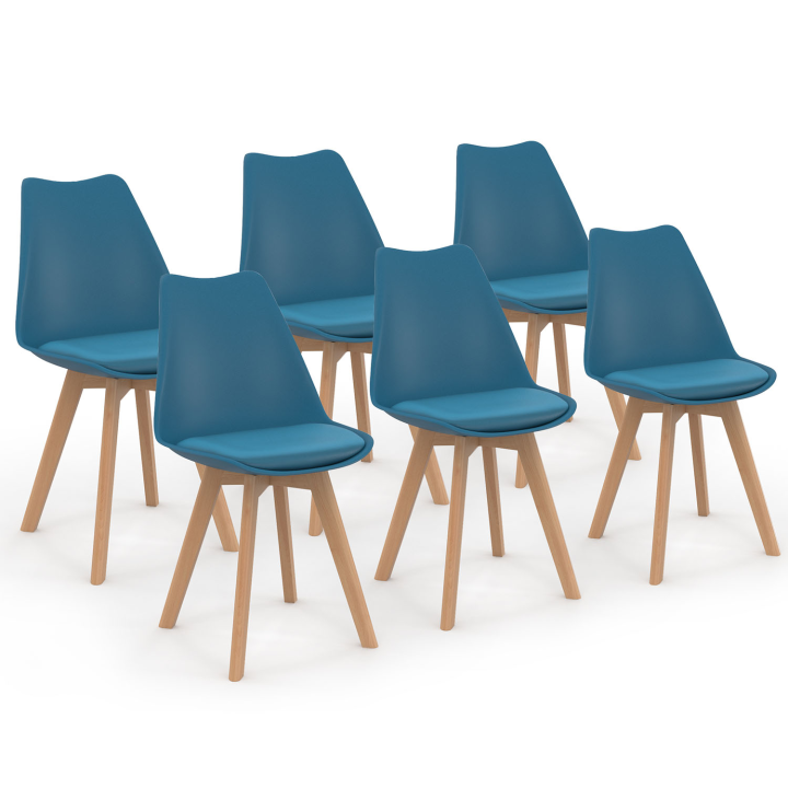 Lot de 6 chaises scandinaves SARA bleu canard pour salle à manger Lot de 6 chaises scandinaves SARA bleu canard pour salle à manger
