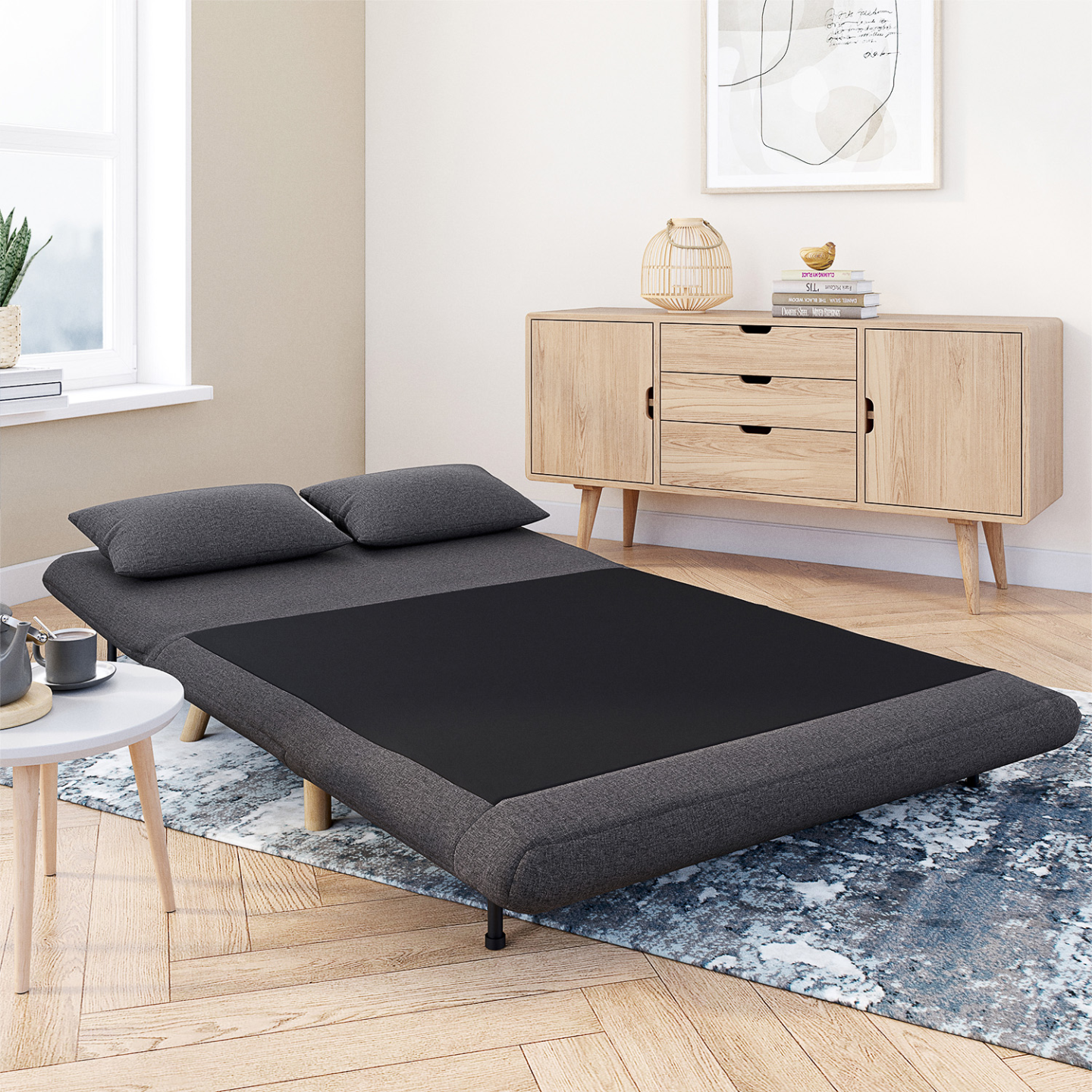 Canapé convertible express AGATHE 140x190cm en velours côtelé - Matelas