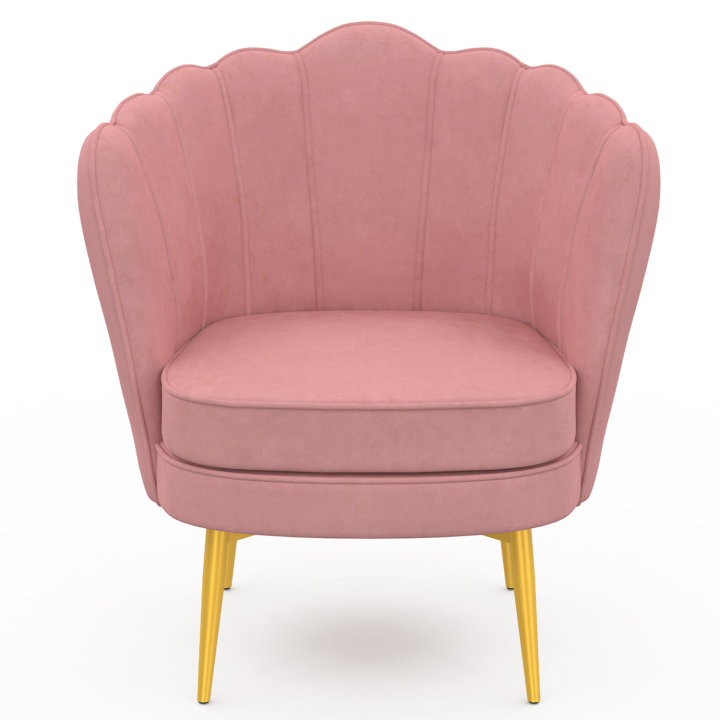 Fauteuil coquillage ADELLA rose en velours pieds dorés Fauteuil coquillage ADELLA rose en velours pieds dorés