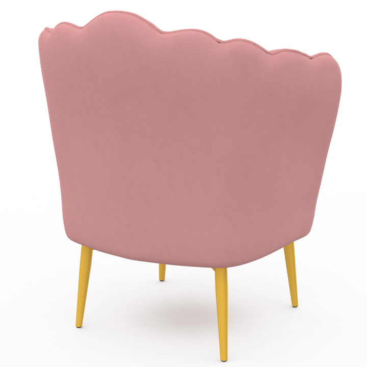 Fauteuil coquillage ADELLA rose en velours pieds dorés Fauteuil coquillage ADELLA rose en velours pieds dorés