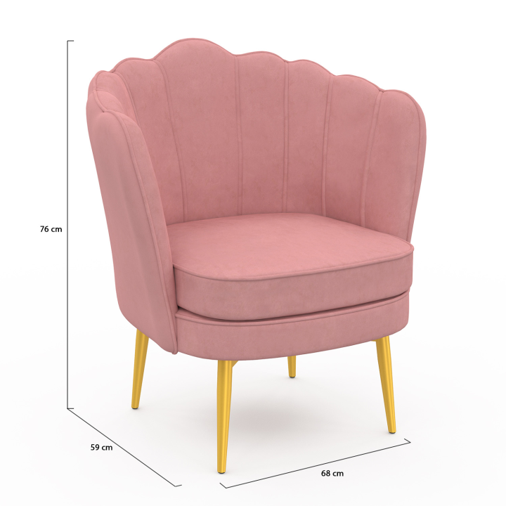 Fauteuil coquillage ADELLA rose en velours pieds dorés Fauteuil coquillage ADELLA rose en velours pieds dorés