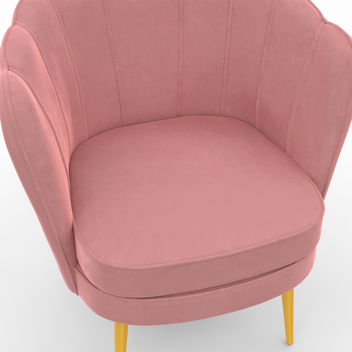 Fauteuil coquillage ADELLA rose en velours pieds dorés Fauteuil coquillage ADELLA rose en velours pieds dorés