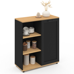16179 - Credenza in legno e nero Buffet d'appoint 70 cm VITO 3 étagères et placard noir et plateau bois