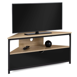 16084 - Mobile TV angolare in stile industriale con armadio Meuble TV 100 cm d'angle BOSTON avec placard noir design industriel