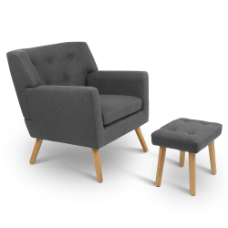 16024 - Sessel mit Fußstütze aus anthrazitgrauem Stoff im skandinavischen Stil Fauteuil scandinave LIV avec repose pieds en tissu gris anthracite