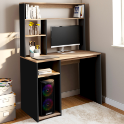 16366 - Schreibtisch mit Stauraum in Schwarz und Holz Bureau avec étagères de rangement DAN noir et façon hêtre
