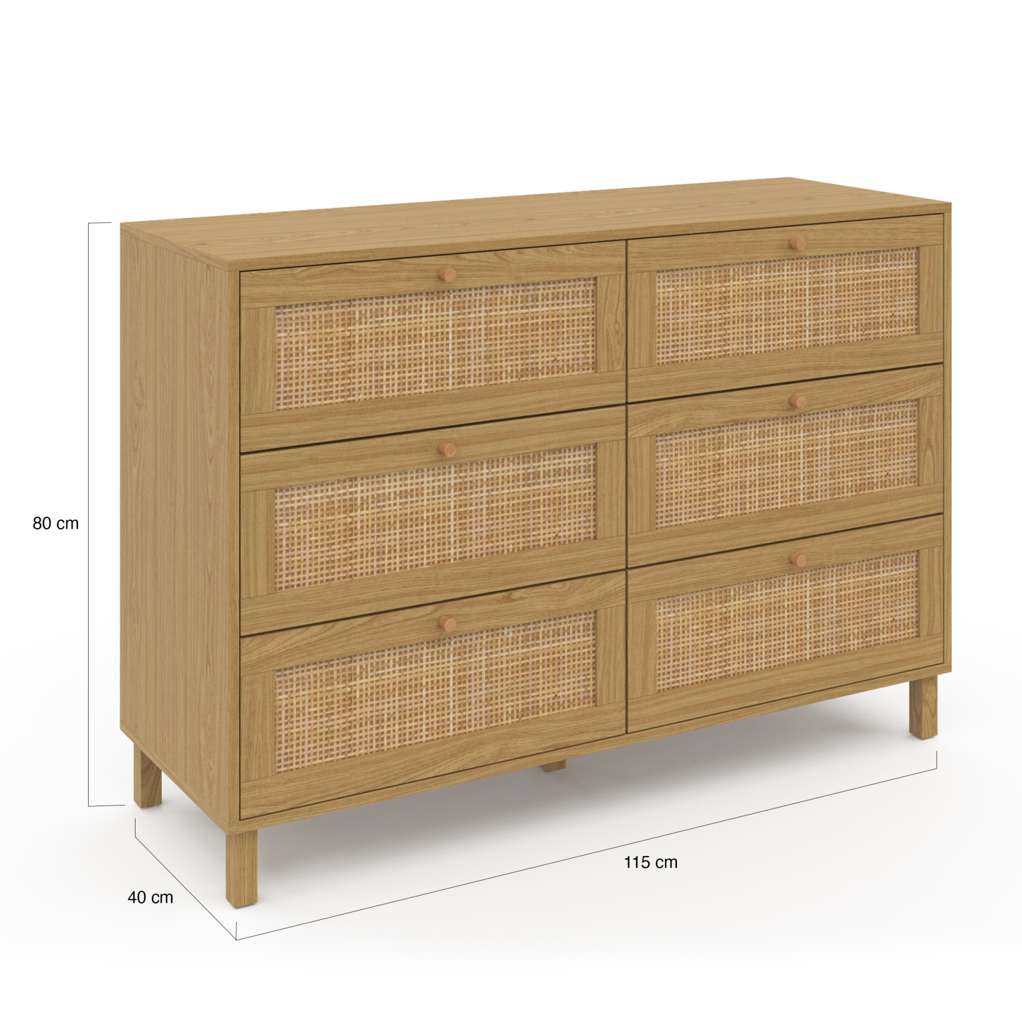 Commode 6 Tiroirs EDHEN 115 Cm Cannage Coloris Bois Clair - IDMarket